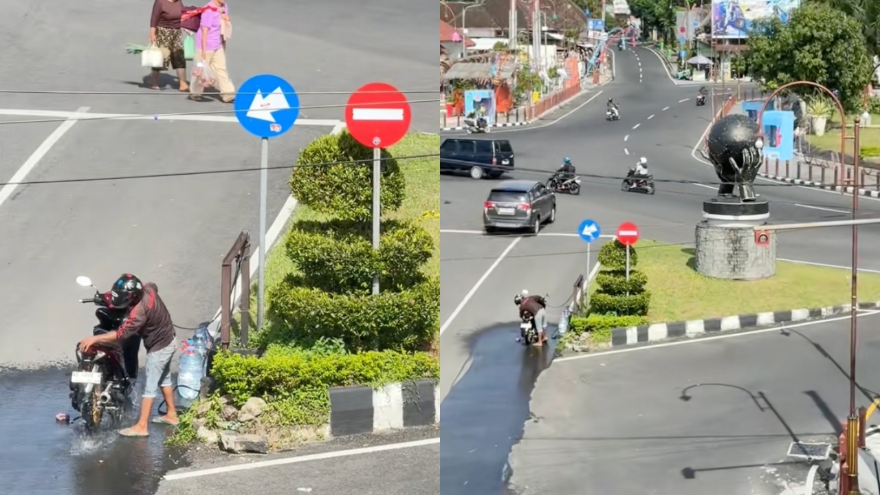 Bukan ke tempat pencucian, pria di Boyolali pilih sumur tua tengah kota buat bersihin motor