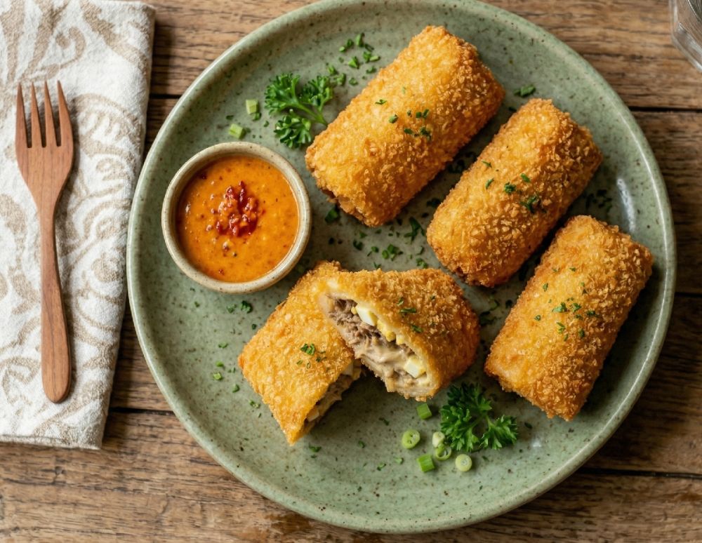 Resep risoles beef mayo gampang dan sehat tanpa minyak berlebih, bisa difrozen untuk camilan si kecil