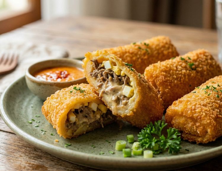 Resep risoles beef mayo gampang dan sehat tanpa minyak berlebih, bisa difrozen untuk camilan si kecil