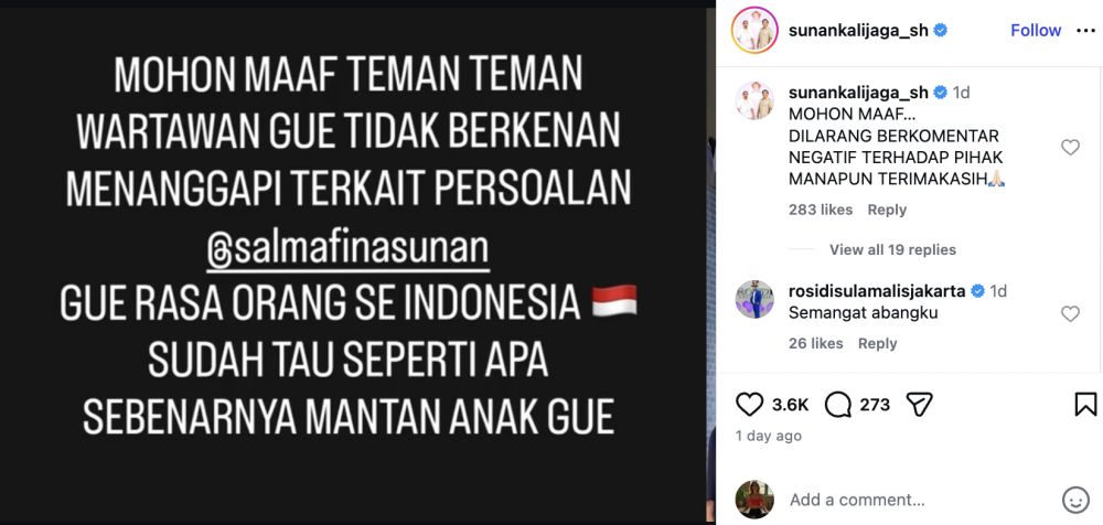 Reaksi tegas Salmafina Sunan tanggapi cuitan Sherel Thalib mengenai masa lalu rumah tangganya