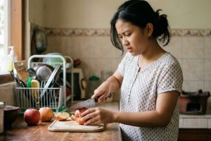 Cara mengasah pisau tumpul tanpa batu asah, cukup pakai bantuan batang pohon pisang