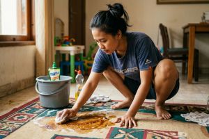 Karpet kena sirup atau remah kue? Ini cara bersihkannya tanpa panik