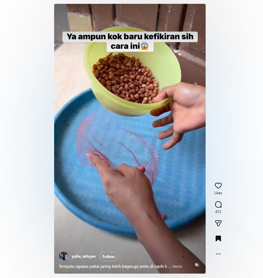 Trik ubah jaring apel jadi alat kupas kacang super cepat, emak-emak wajib coba