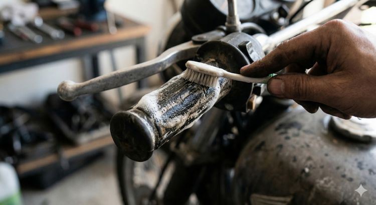 Bahan dapur ini ternyata ampuh angkat kerak membandel di karet stang motor, tanpa garam sekalipun