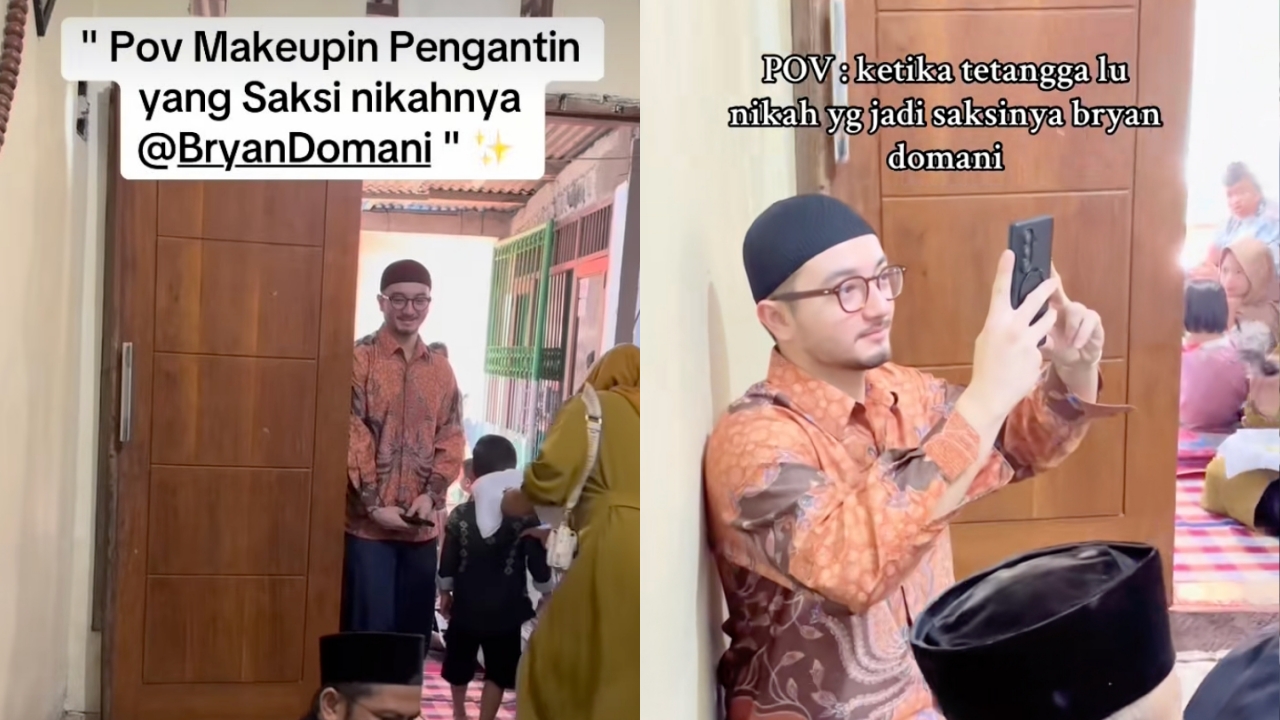 5 Potret Bryan Domani jadi saksi nikah ART, membaur dengan warga dan dikerubungi ibu-ibu
