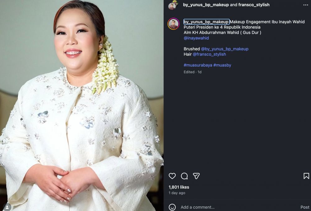 makeup engagement Inaya Wahid Instagram/@by_yunus_bp_makeup