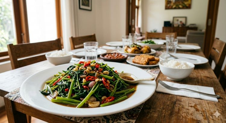 Resep tumis kangkung gurih anti layu, lengkap tips masak sayur tetap hijau segar