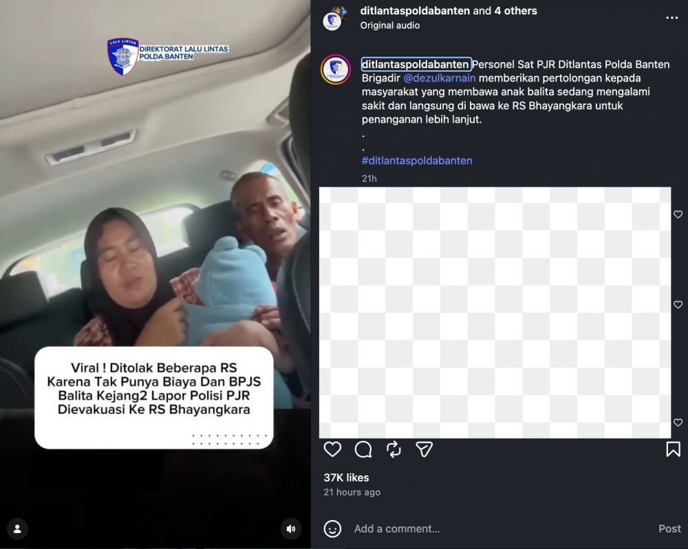 balita kejang ditolak rumah sakit Instagram/@ditlantaspoldabanten