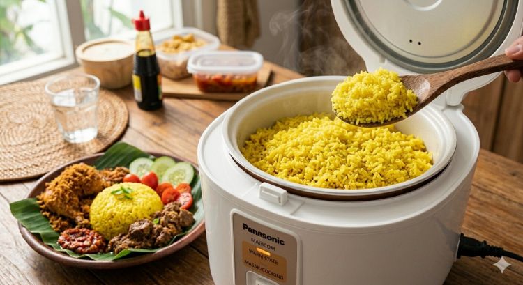 Resep nasi kuning pulen & gurih cuma pakai magic com, anti gagal