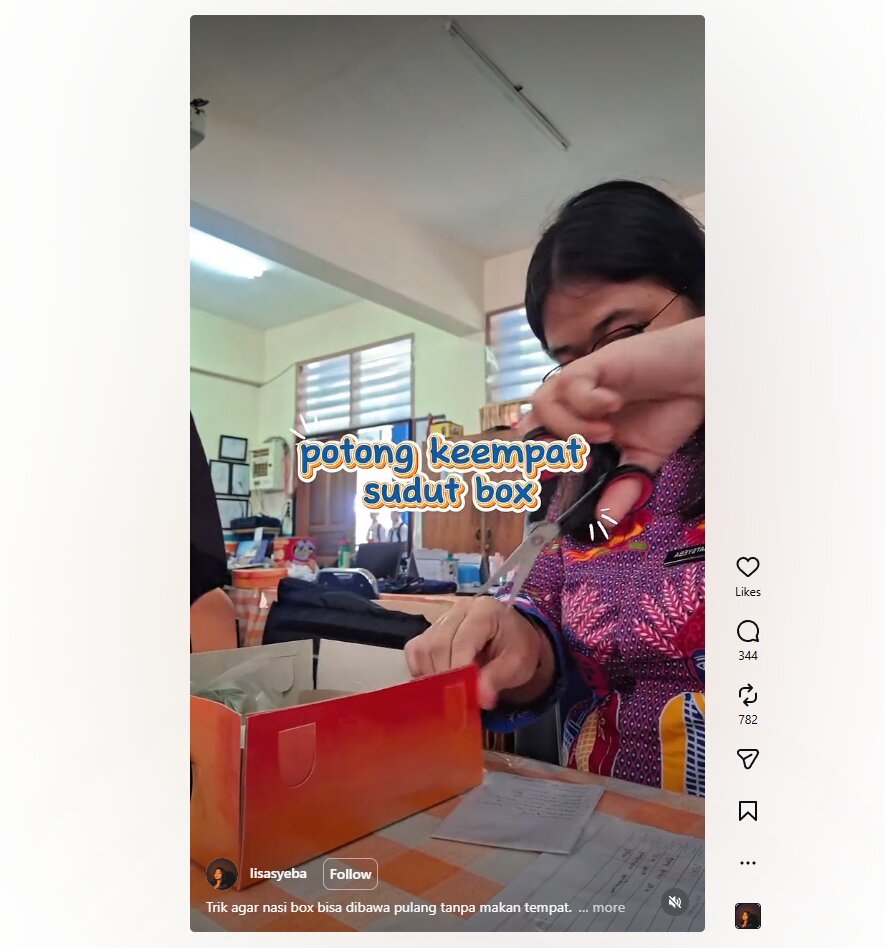 Sering dapat nasi box tapi belum mau dimakan? Pakai trik lipat ini biar praktis dibawa pulang