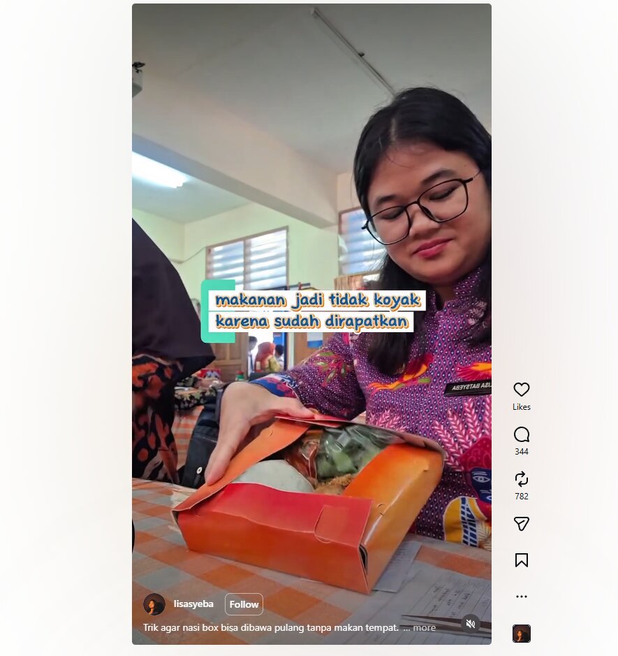 Sering dapat nasi box tapi belum mau dimakan? Pakai trik lipat ini biar praktis dibawa pulang