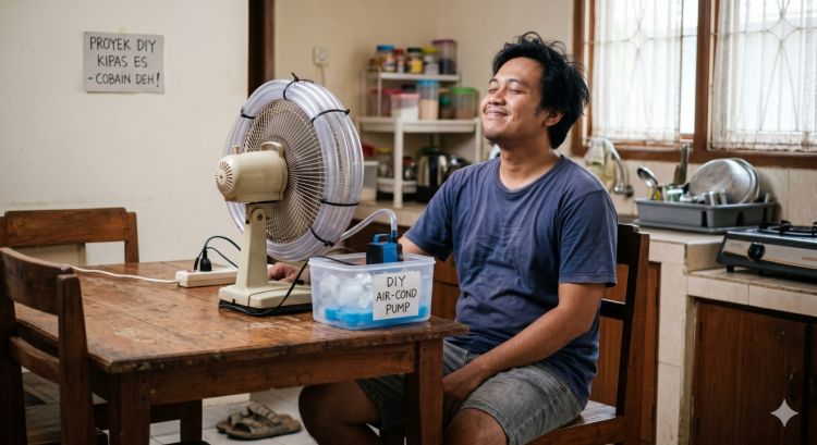 Cara mengubah kipas angin jadi sedingin AC pakai barang bekas dapur, bye ruangan panas!