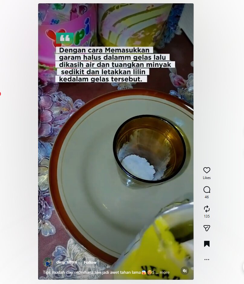 Trik lilin tahan lama tanpa boros saat listrik padam, solusi praktis pakai garam dan minyak goreng