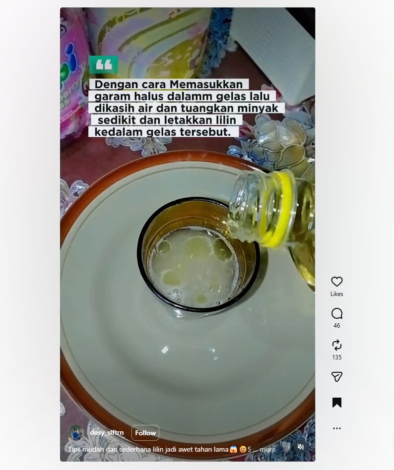 Trik lilin tahan lama tanpa boros saat listrik padam, solusi praktis pakai garam dan minyak goreng