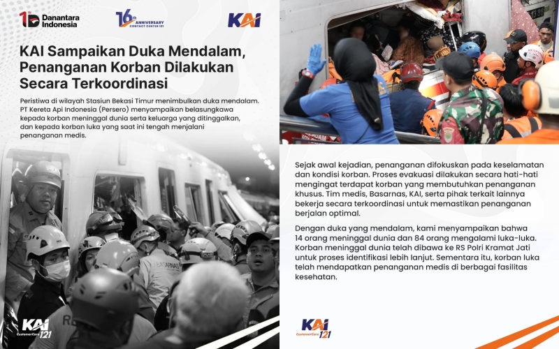 Kecelakaan KRL vs KA Argo Bromo: Korban jiwa capai 14 Orang, Presiden perintahkan evaluasi