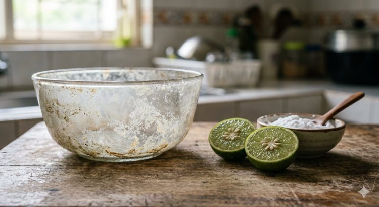 Mangkuk kaca berkerak kusam? Sikat pakai jeruk nipis dan baking soda, auto bening lagi