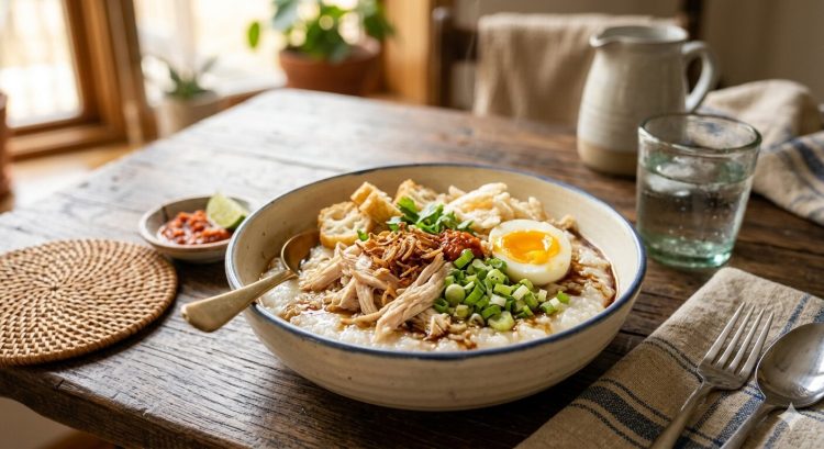 Resep bubur ayam gurih lembut ala kaki lima, rahasia kaldu meresap sempurna