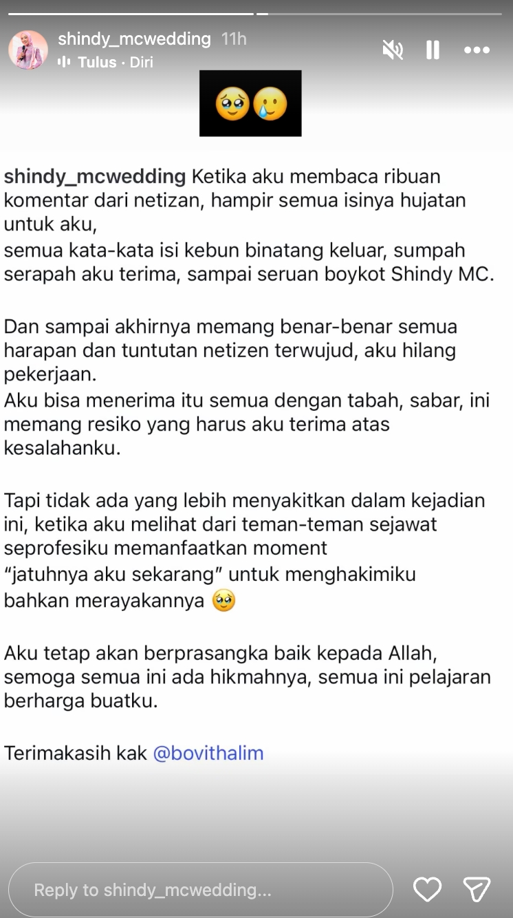 Respons Shindy Lutfiana setelah dicopot dari MC LCC MPR, sabar meski kehilangan pekerjaan