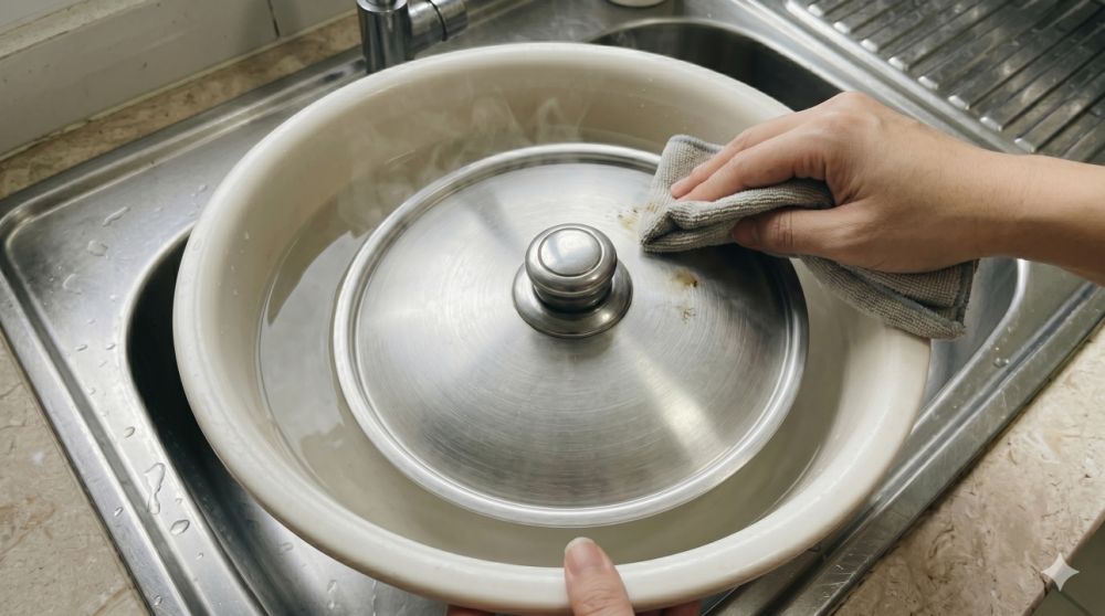 Jangan langsung disiram air! Ini langkah betul membersihkan tutup panci jejak masak gulai