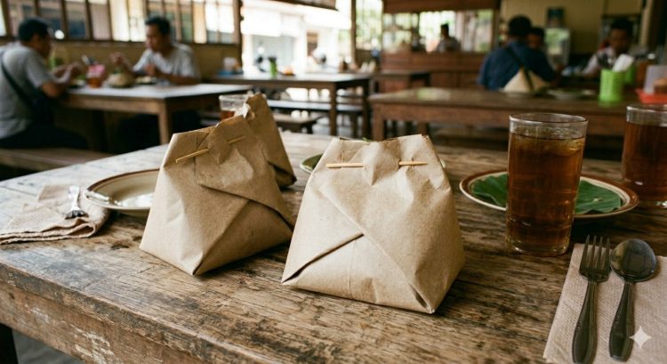 Bungkus nasi pakai kertas minyak, rapi tanpa campur lauk, begini cara simpelnya