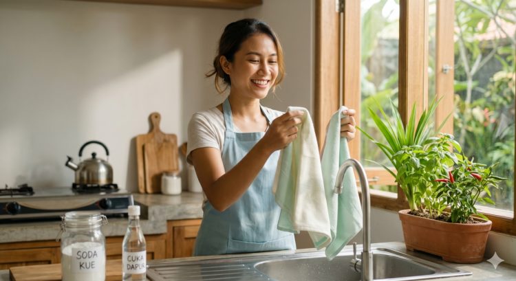 Cara ampuh cuci lap dapur bekas minyak agar bebas kuman dan bau apek