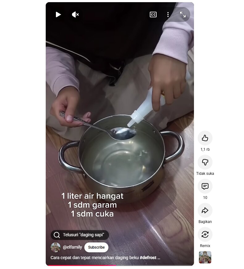 Daging kaku susah dipotong dan lama cair? Rendam pakai air garam dan cuka, masak jadi sat set