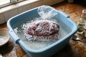 Daging beku susah dipotong dan lama cair? Rendam pakai air garam dan cuka, masak jadi sat set
