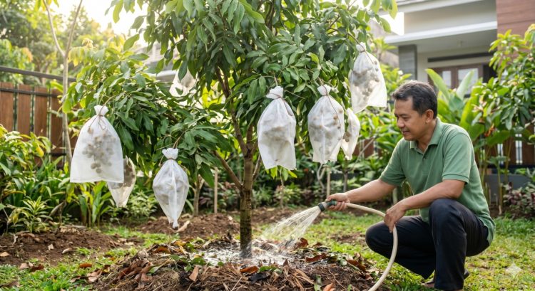 Cara merawat kelengkeng setelah berongsong agar buah besar, manis, dan tidak rontok