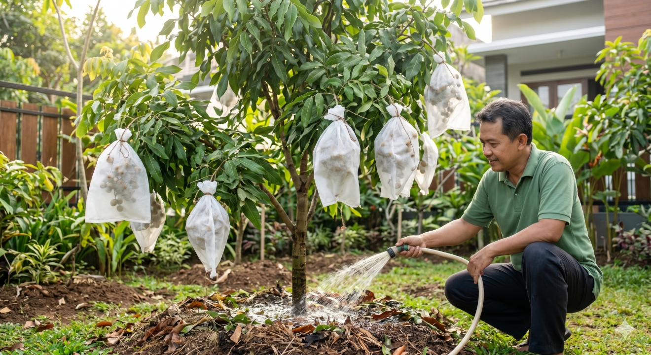 Cara merawat kelengkeng setelah berongsong agar buah besar, manis, dan tidak rontok