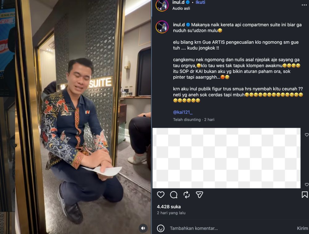Inul Daratista bantah isu gila hormat di kereta compartment suite karena petugas jongkok saat melayani