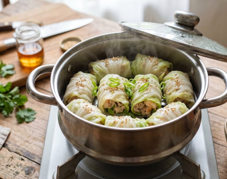 Yuk cobain resep sawi gulung isi ayam udang, dikukus jadi lebih sehat dan nikmatnya tak terduga