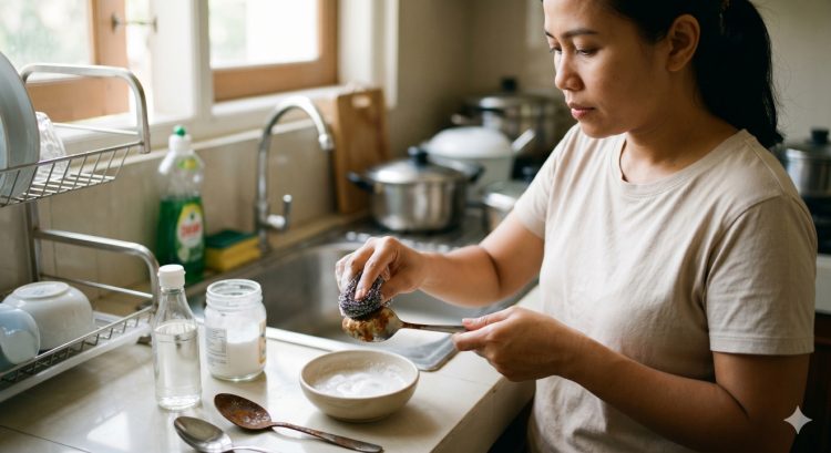 Trik anti ribet atasi sendok berkarat, modal 2 bahan dapur yang selalu ada tanpa rendam air panas