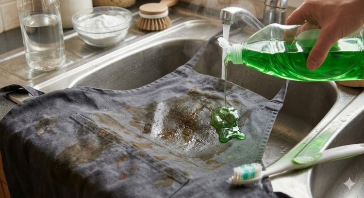 Cara mencuci celemek dapur yang penuh noda minyak agar bersih dan tidak bau apek