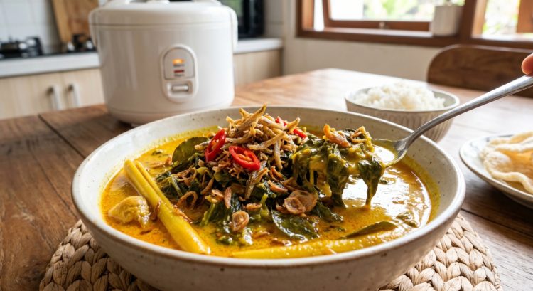 Resep gulai daun singkong magic com, tekstur lembut, kaya rempah, cocok untuk hari sibuk