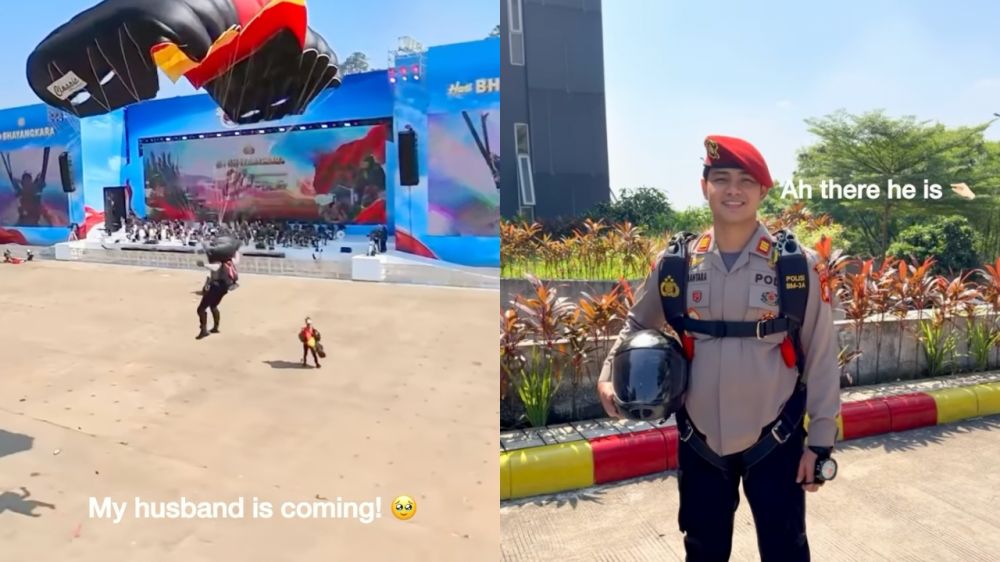 Bangganya Febby Rastanty jadi istri skydiver, sabar tunggu suami mendarat selamat saat HUT ke-80 Polri
