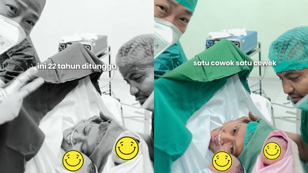 22 Tahun menanti, pasutri ini dianugerahi bayi kembar sepasang cewek-cowok, sang dokter ikut terharu