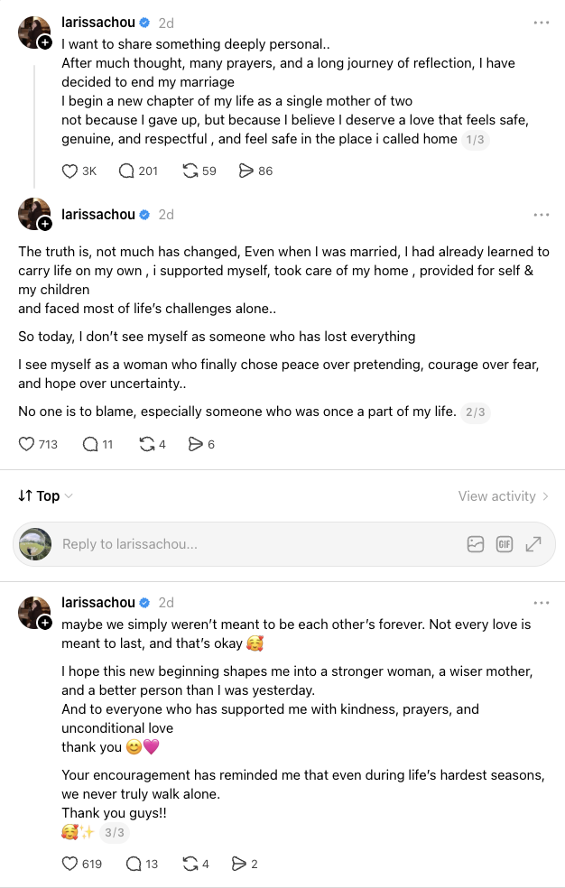 Isi curahan hati Larissa Chou setelah cerai dari Ikram Rosadi, akui sudah terbiasa hidup sendiri