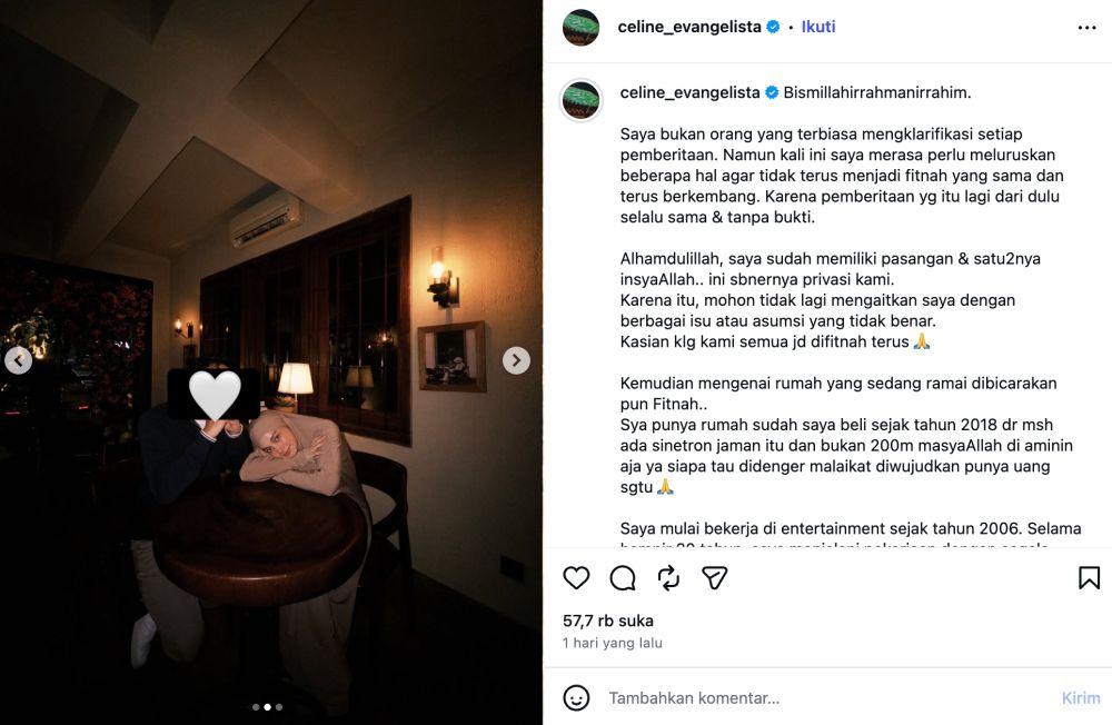 Tak nyaman difitnah, Celine Evangelista klarifikasi sudah punya pasangan dan perjuangan dapatkan rumah