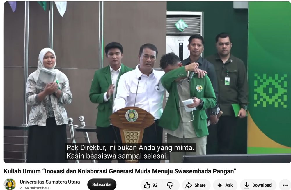 Perjuangan mahasiswa anak buruh harian jualan mochi sentuh hati Mentan Amran, langsung diberi beasiswa