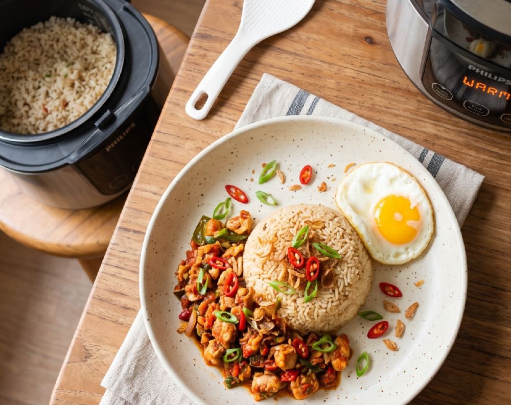 Resep nasi gurih ayam pedas masak pakai rice cooker yang lezat, tinggal pencet cook langsung jadi