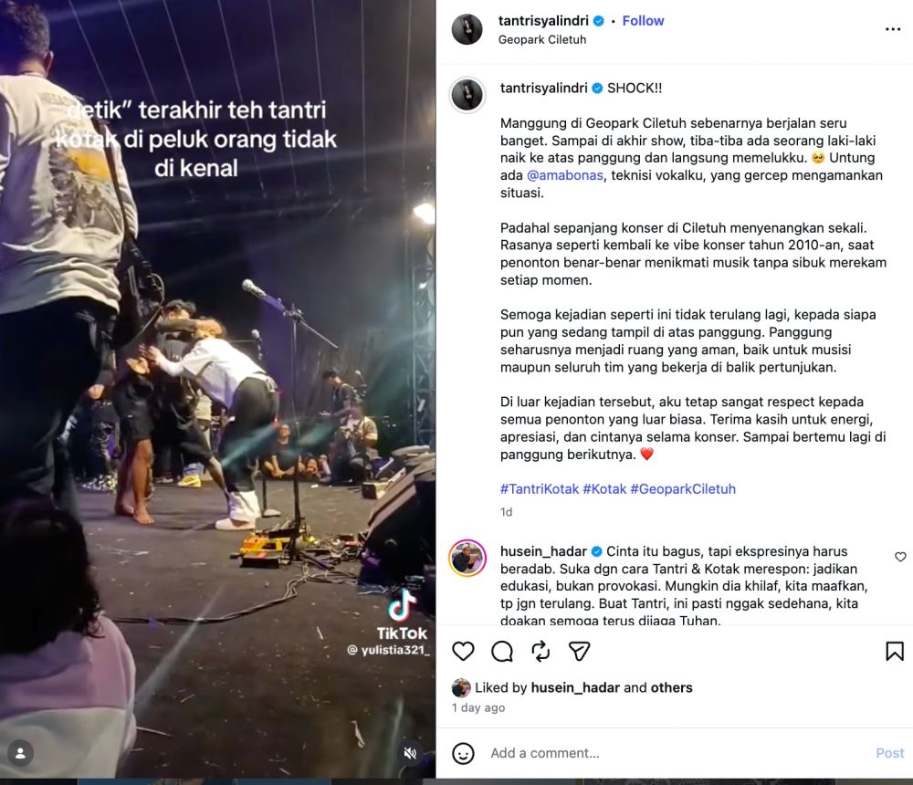 Detik-detik Tantri Kotak dipeluk penonton di Geopark Ciletuh, syok tapi beri respons bijak