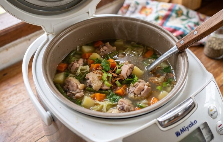 Resep sup ayam komplit pakai rice cooker, lezatnya nendang plus masaknya gampang tinggal pencet cook