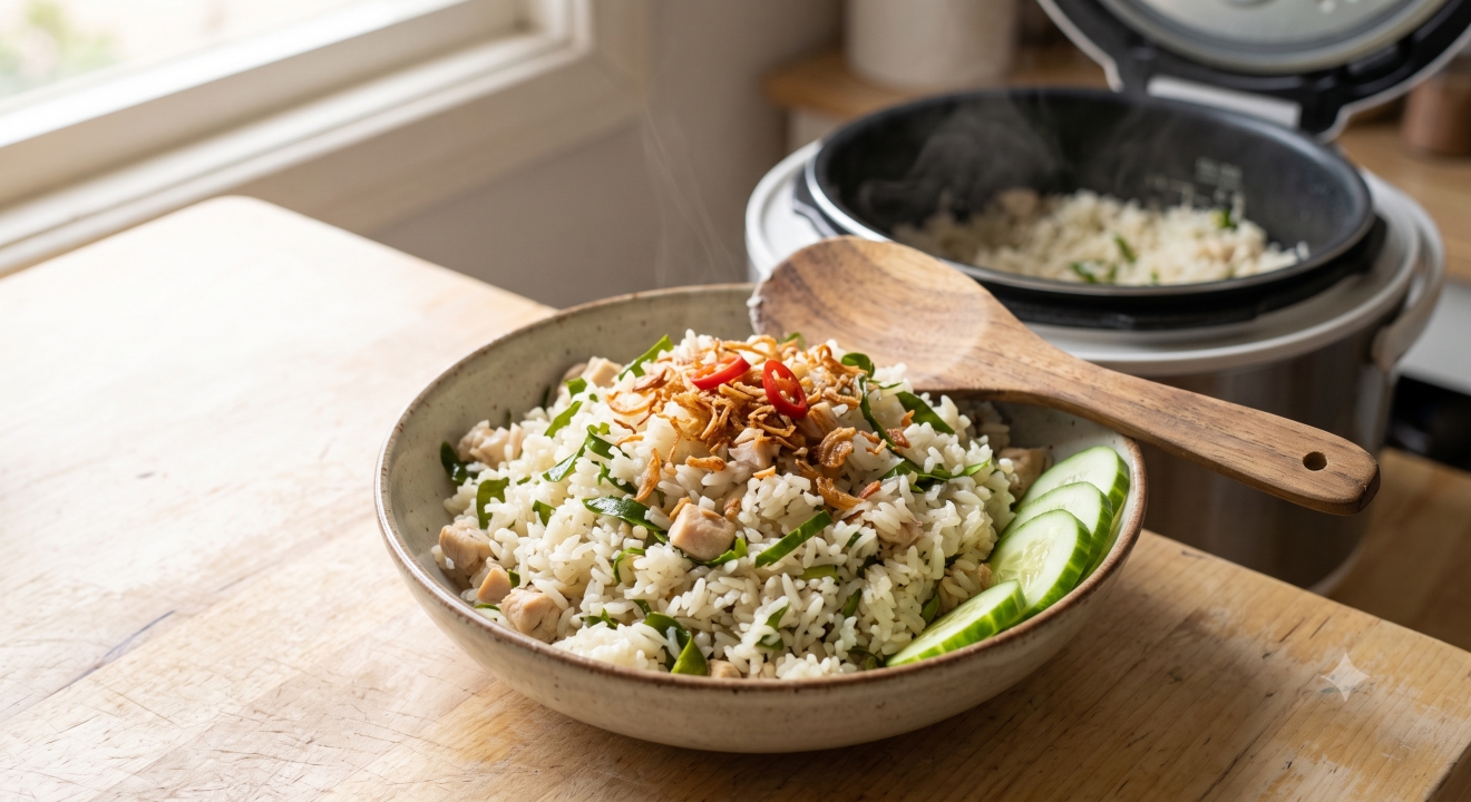 Resep nasi daun jeruk rice cooker tanpa tumis, menu praktis sekali pencet cook