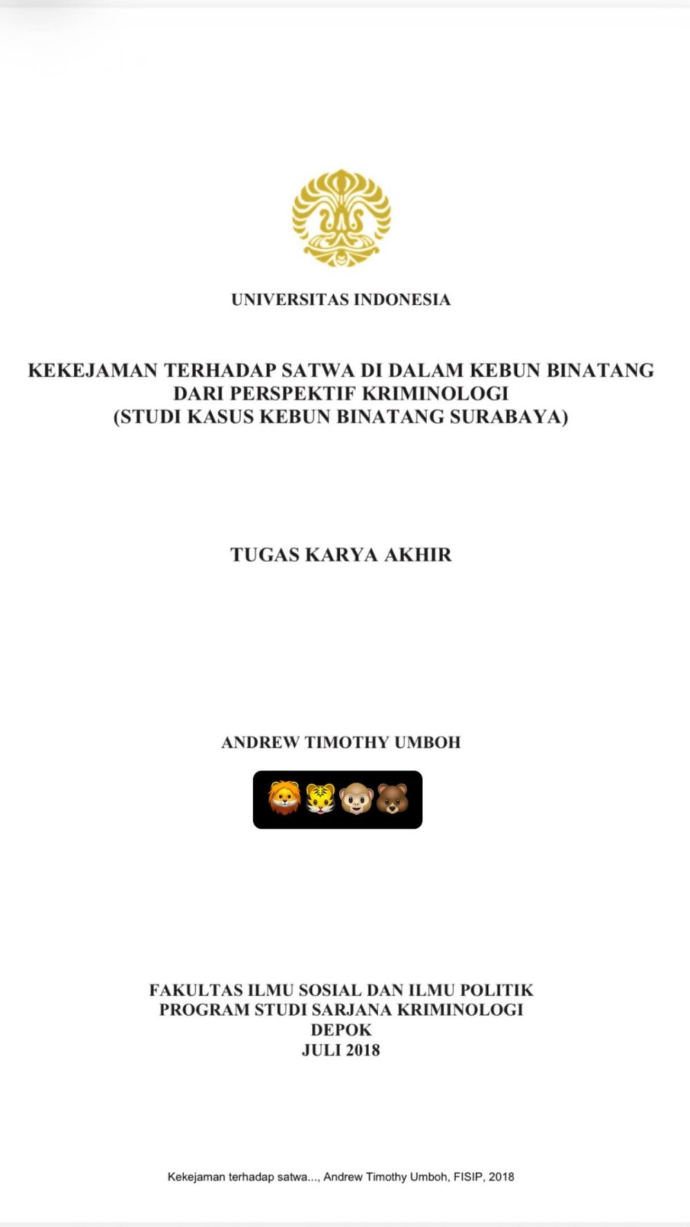 Eks dirut Bonbin Surabaya tersangka korupsi, skripsi mahasiswa UI soal kekejaman terhadap satwa viral