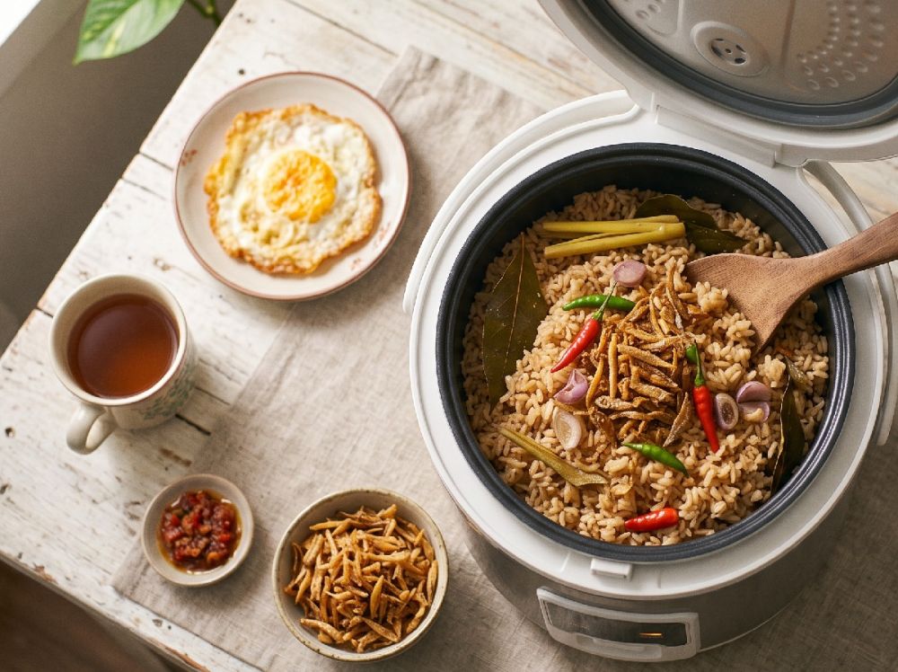 Resep nasi liwet teri pedas pakai rice cooker, masaknya malam paginya bisa langsung disantap