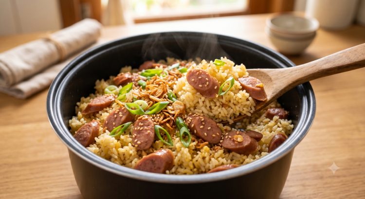 Resep nasi sosis mentega rice cooker, semua bahan masuk sekaligus, rasa sedap maksimal