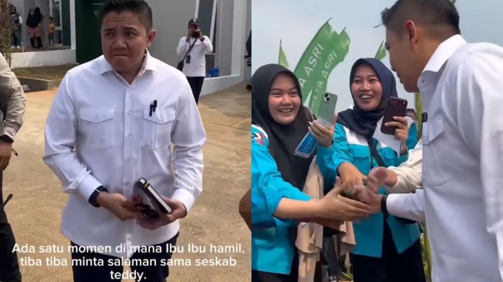 Momen Seskab Teddy Indra Wijaya diminta elus perut ibu hamil saat salami warga, respons jadi sorotan