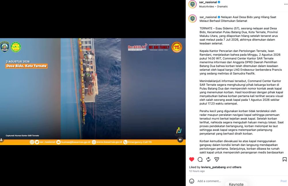 Kisah Esau Sidemo, nelayan Ternate ditemukan selamat setelah hilang 26 hari di Samudra Pasifik