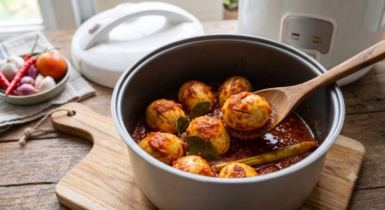 Cara membuat telur balado di rice cooker agar bumbu matang dan tidak encer