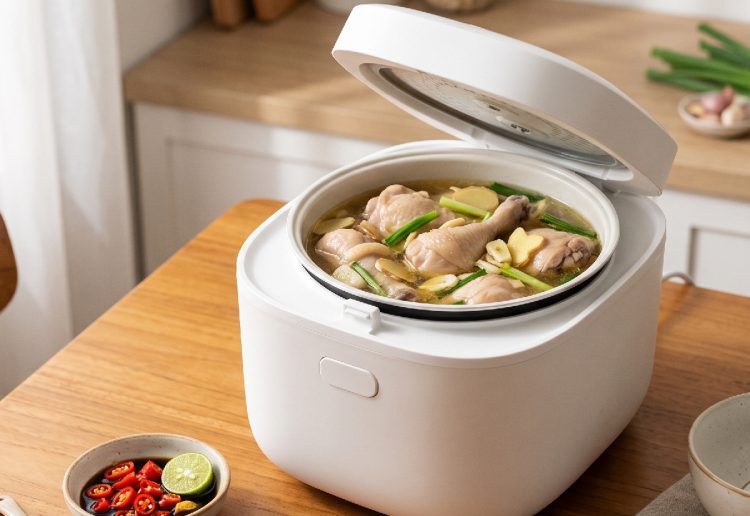 Cara membuat ayam kukus kuah yang lezat di rice cooker, mudah dan enak cuma tinggal cemplung